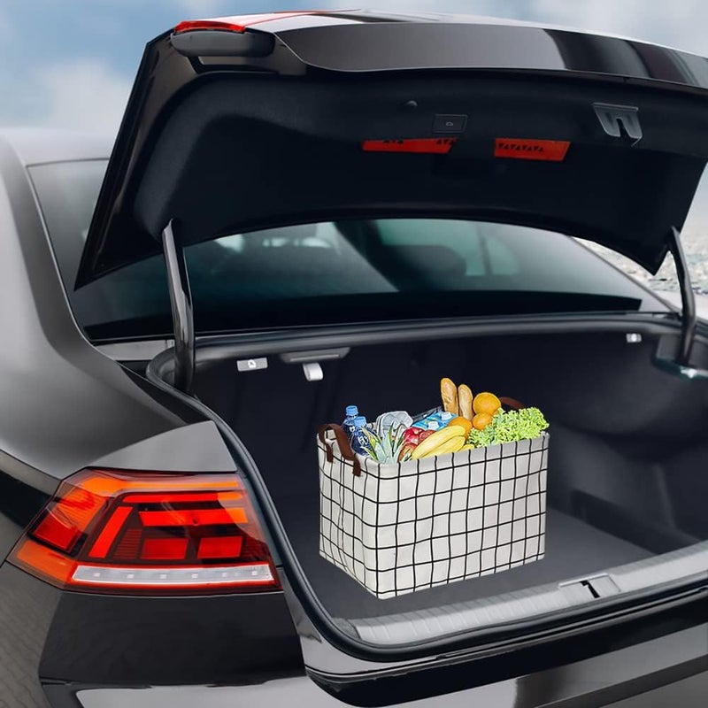 CLOCOR Rectangular Storage Basket, Collapsible Cute Pattern Storage Bin, Waterproof Coating Storage Box with Handles for Home Organization, Gift Basket (3 pack White checks) - Image 3